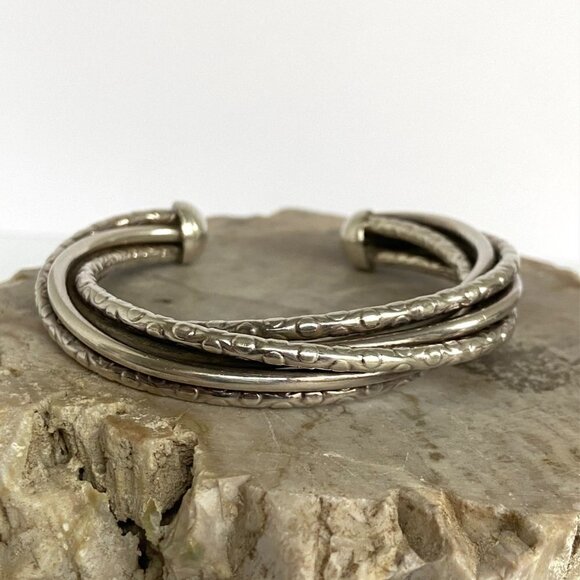 Sterling Silver 925 Heavy Chunky Twisted 5 Band Woven Cuff Bracelet Sz 6.5" 40g - Picture 7 of 16